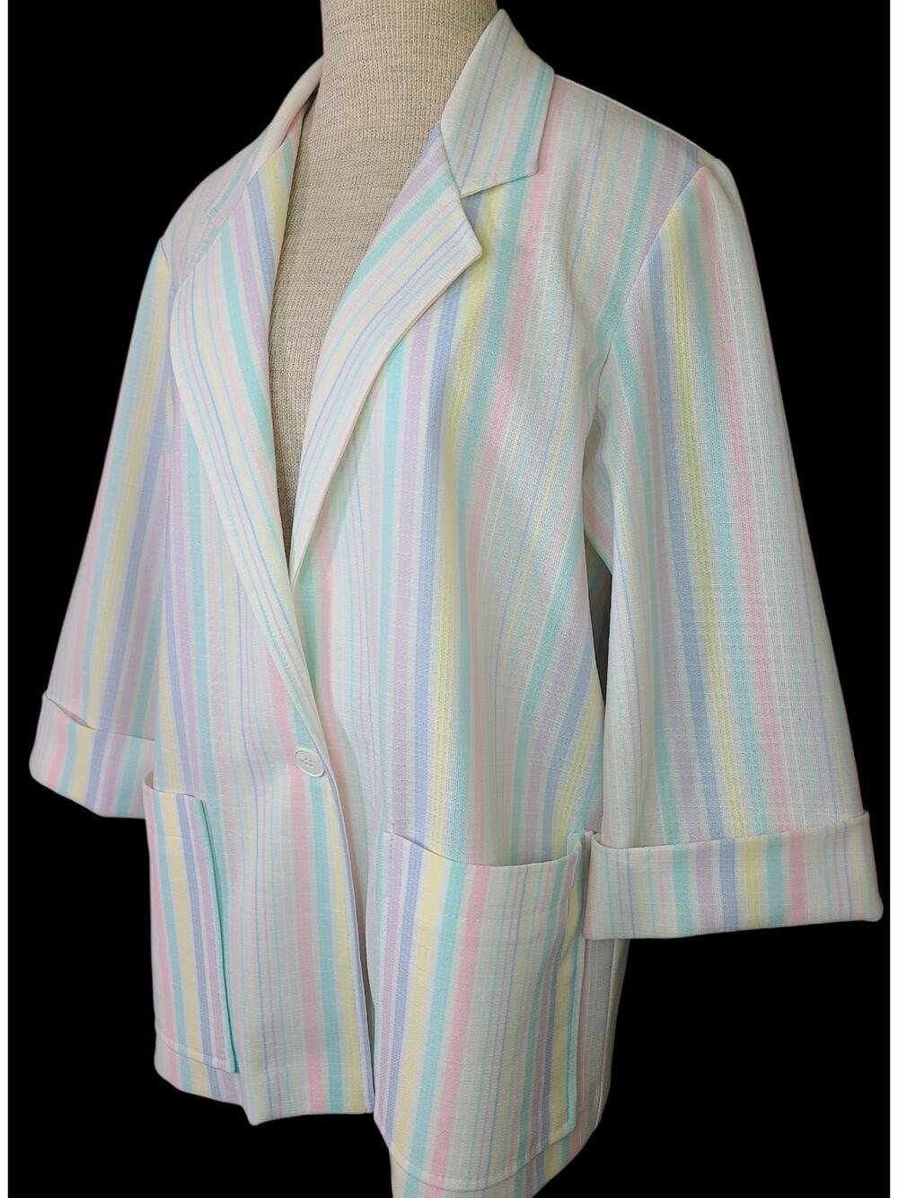 Vintage 80s CRICKET LANE Pastel Striped BLAZER Cottagecore SZ 12 Pockets